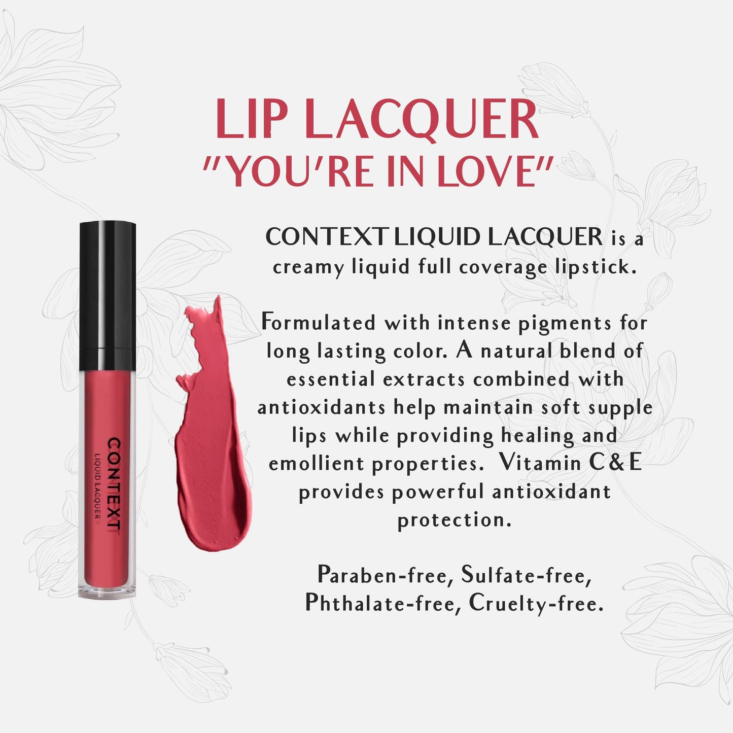 CONTEXT SKIN Non Toxic Liquid Lipstick - Liquid Lacquer long lasting color Lipstick for Women (6.5 G) (You're In Love)