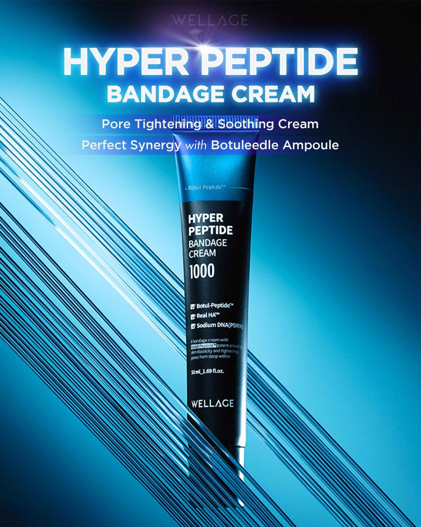 WELLAGE Hyper Peptide Bandage Cream - High-Peptide with Hypoallergenic Salmon DNA PDRN Panthenol Ceramide, Advanced Anti-Aging Korean Face Cream, Pore Elasticity, Plumping, Evens Texture, 1.69 oz
