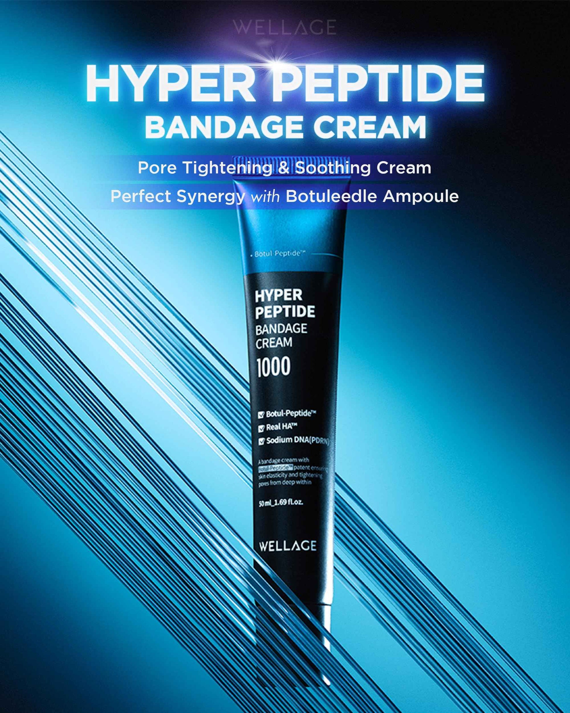 WELLAGE Hyper Peptide Bandage Cream - High-Peptide with Hypoallergenic Salmon DNA PDRN Panthenol Ceramide, Advanced Anti-Aging Korean Face Cream, Pore Elasticity, Plumping, Evens Texture, 1.69 oz