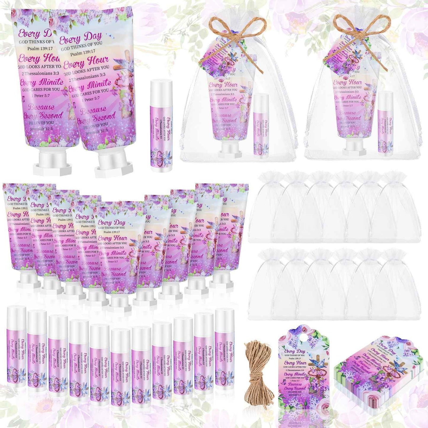 Swiffen 24 Sets Christian Hand Cream and Lip Balm Gift Set Christmas Christian Gift for Women Travel Size Hand Lotion Bible Verse Lip Balm Bulk for Baby Bridal Shower Mom Holiday Gift(Cross)