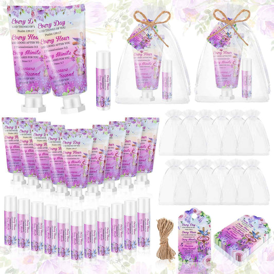 Swiffen 24 Sets Christian Hand Cream and Lip Balm Gift Set Christmas Christian Gift for Women Travel Size Hand Lotion Bible Verse Lip Balm Bulk for Baby Bridal Shower Mom Holiday Gift(Cross)