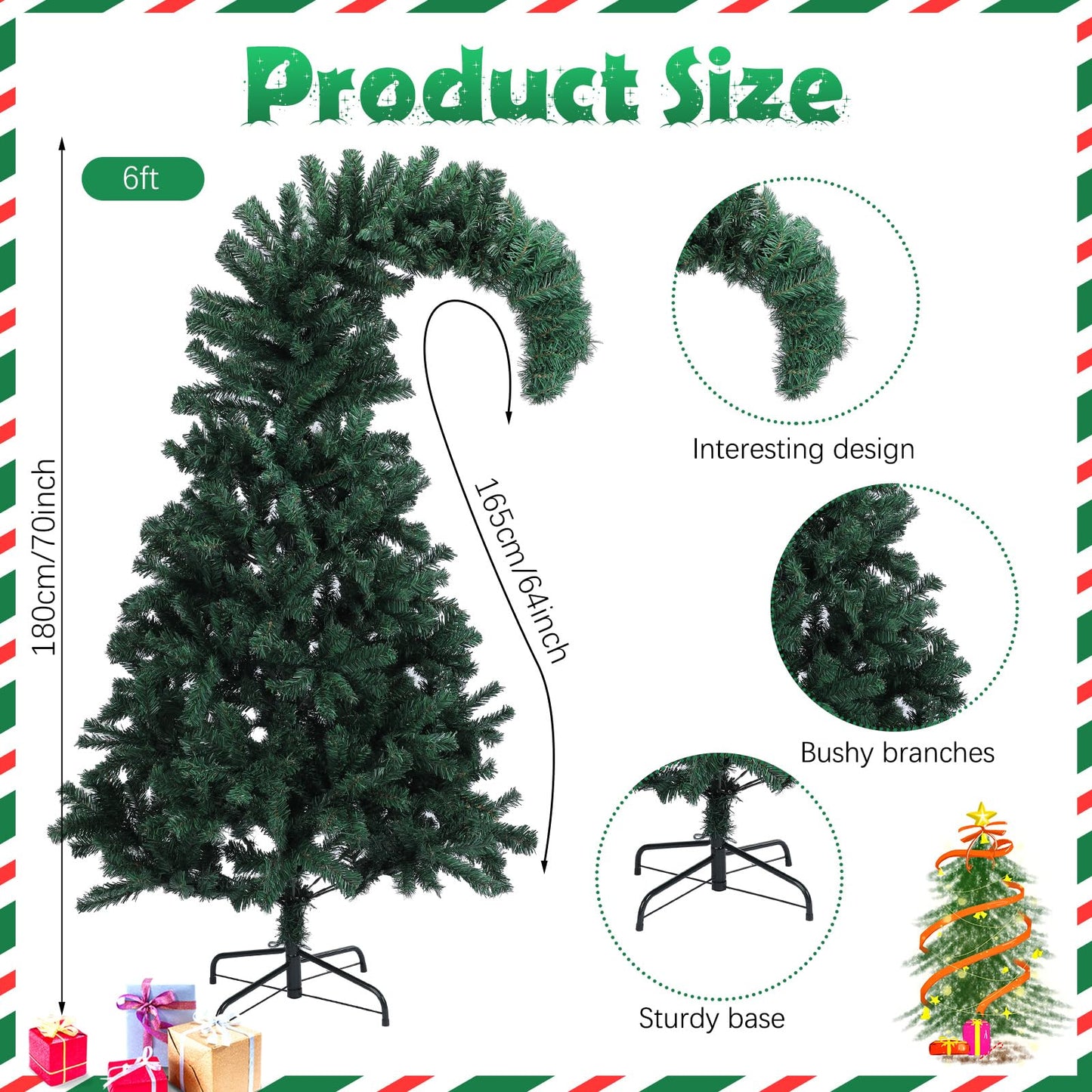 Daifunli 6ft Halloween Christmas Tree Artificial Xmas Tree Halloween Tree Crooked Neck Hinged Spruce Tree Holiday Party Decoration Festival Celebration for Home Office Indoor Decor (Green)