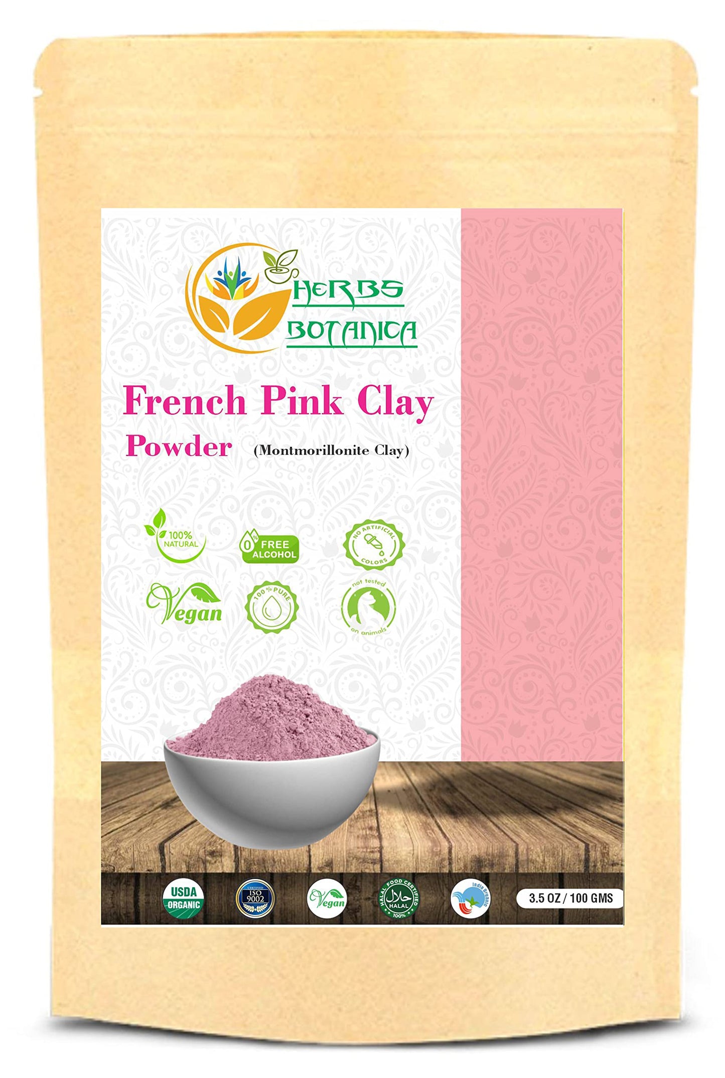 Herbs Botanica French Pink Clay/Rose Clay Powder Montmorillonite Kaolin Clay Powder Healing Clay for Face Mask Skin Care Detox, For Soap Making Clay French Skincare150 gms / 5.3 oz