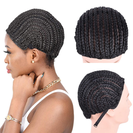 Medium Adjustable Straps Crotchet Cornrows Wig Caps with 2 Combs for Making Wig Durable Stable Black Easier Sew in Weaving Braided Wig Caps 1Pcs/Lot Adjustable Wig Cap