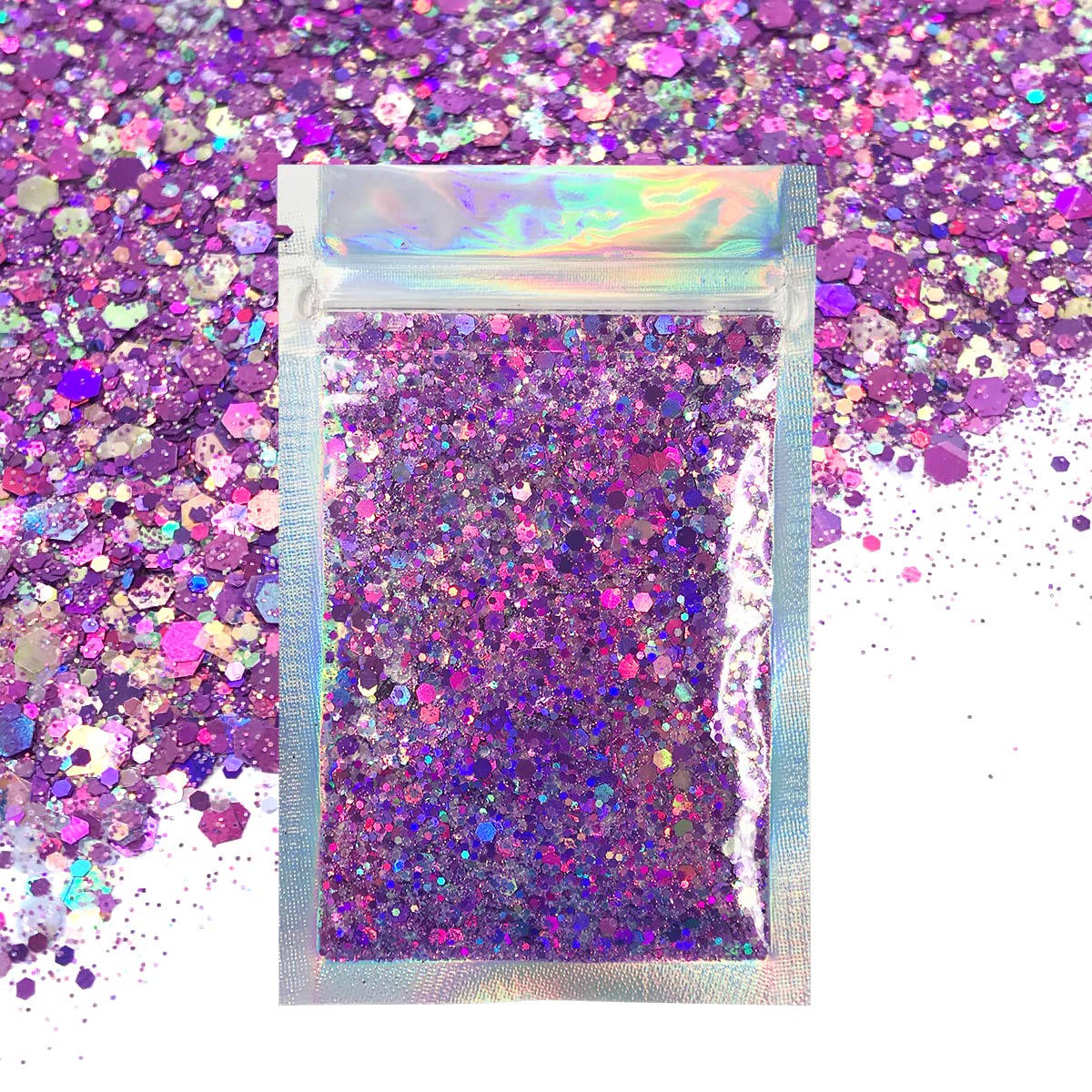 Purple Face & Body Glitter - Lilac Chunky Glitter - Cosmetic Grade - Uses Include: Festival Rave Makeup Face Body Nails Resin Arts & Crafts, Resin, Tumblers, Bath Bombs - Solvent Resistant