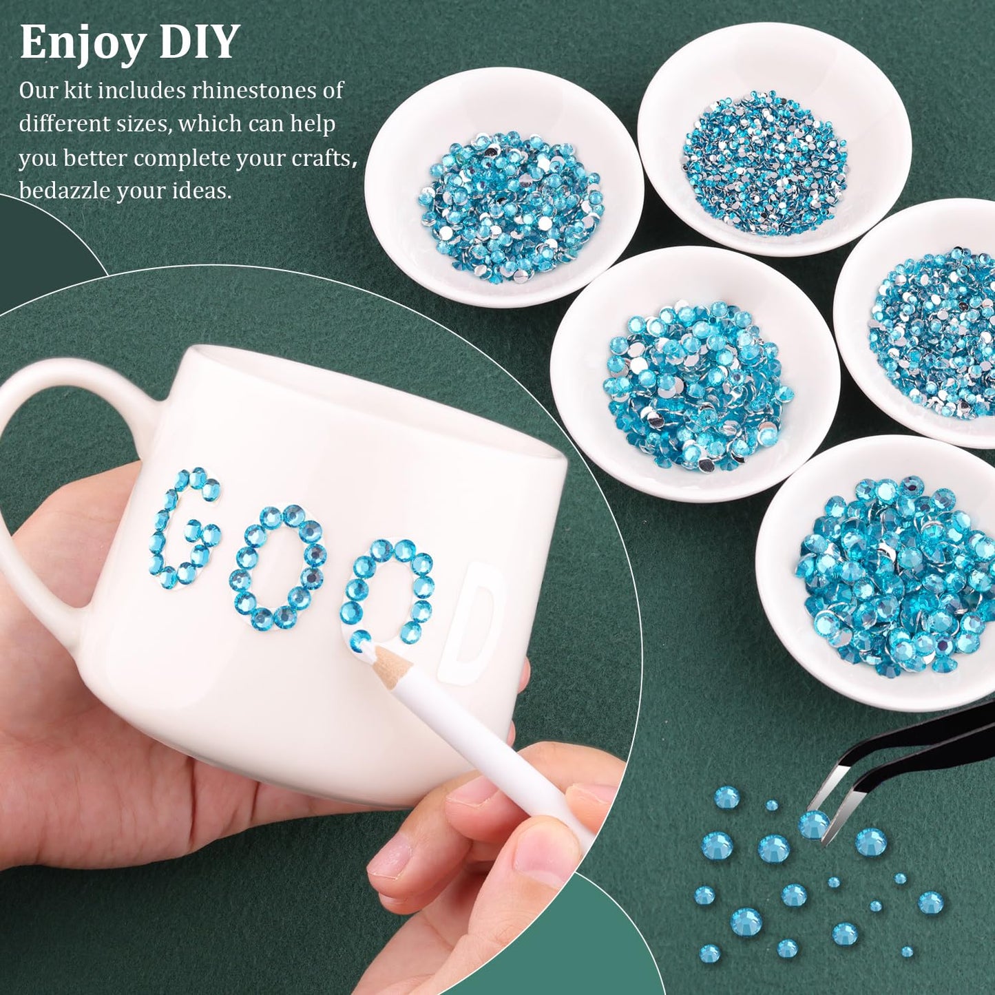 Resin Rhinestones for Crafting with B7000 Jewelry Glue, 1 Box Indicolite Flatback Crystals with 3Pcs 10ml Glue for Bedazzling Crafts DIY Nail Art Makeup，Non Hotfix Gems for Clothing Shoes