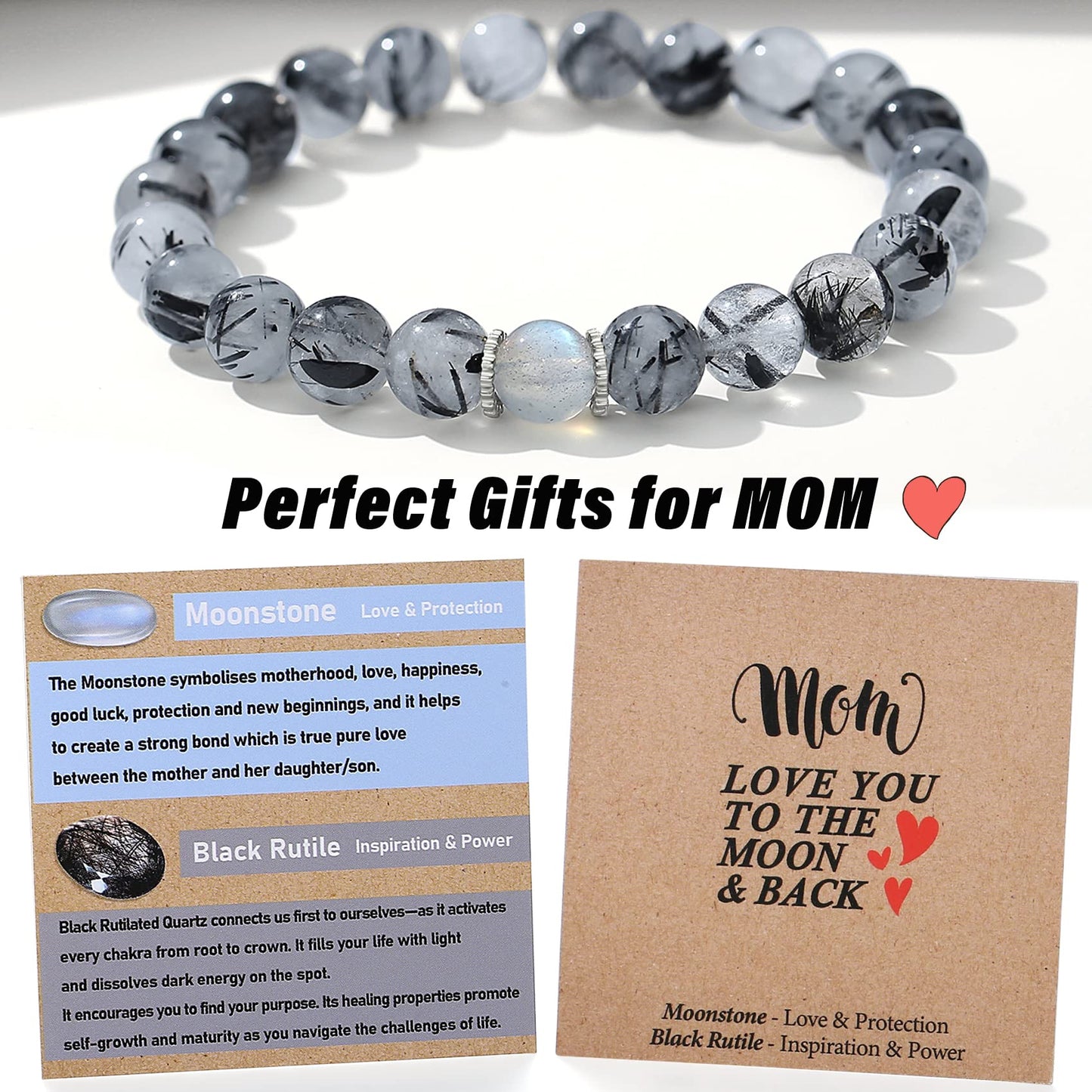 THEMEROL Mothers Day Gifts from Daughter Son Birthday Gifts for Mom Great Best Mothers Day Presents Mama Gift Personalized Unique Dog Mom Black Rutile Bracelet Women Crystal Valentines Christmas