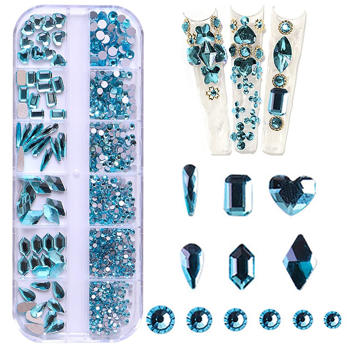 FULZTEY 810Pcs Sky Blue Crystal Rhinestones for Nail Crystal Gems Stones Diamond for Crafts Multi Shape Size Bling Blue Flatback Nail Art Rhinestones Nail Jewels Decoration DIY Crafts Clothes Shoes