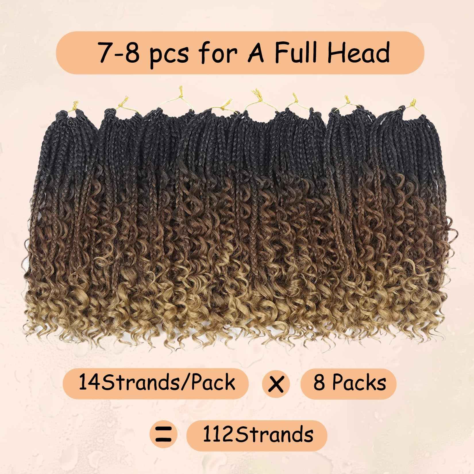 Boho Braids Crochet Hair Pre Looped 10 Inch - Goddess Box Braids Crochet Hair for Black Women with Curly Ends, 8 Packs Boho Crochet Braids Pre Looped 1B-30-27