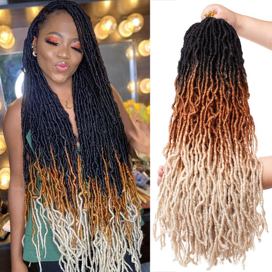 Xtrend 2 Packs New Faux Locks Crochet Braids Hair 24 Inch Most Natural Soft Locks Crochet Hair Extend Synthetic Braiding Hair 18 Strands Hair Extensions For Women 1B27613#