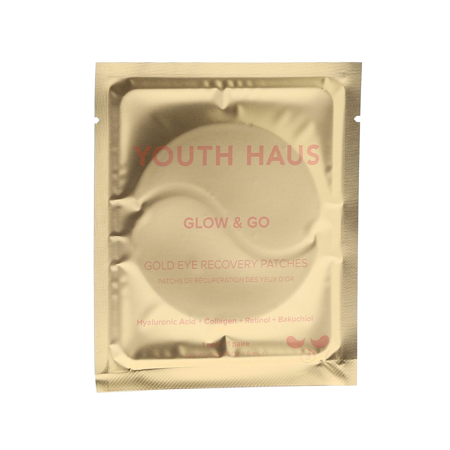 Skin Gym Youth Haus Glow & Go Gold Eye Recovery Patches with Collagen, Hyaluronic Acid and Retinol, 5 Patches