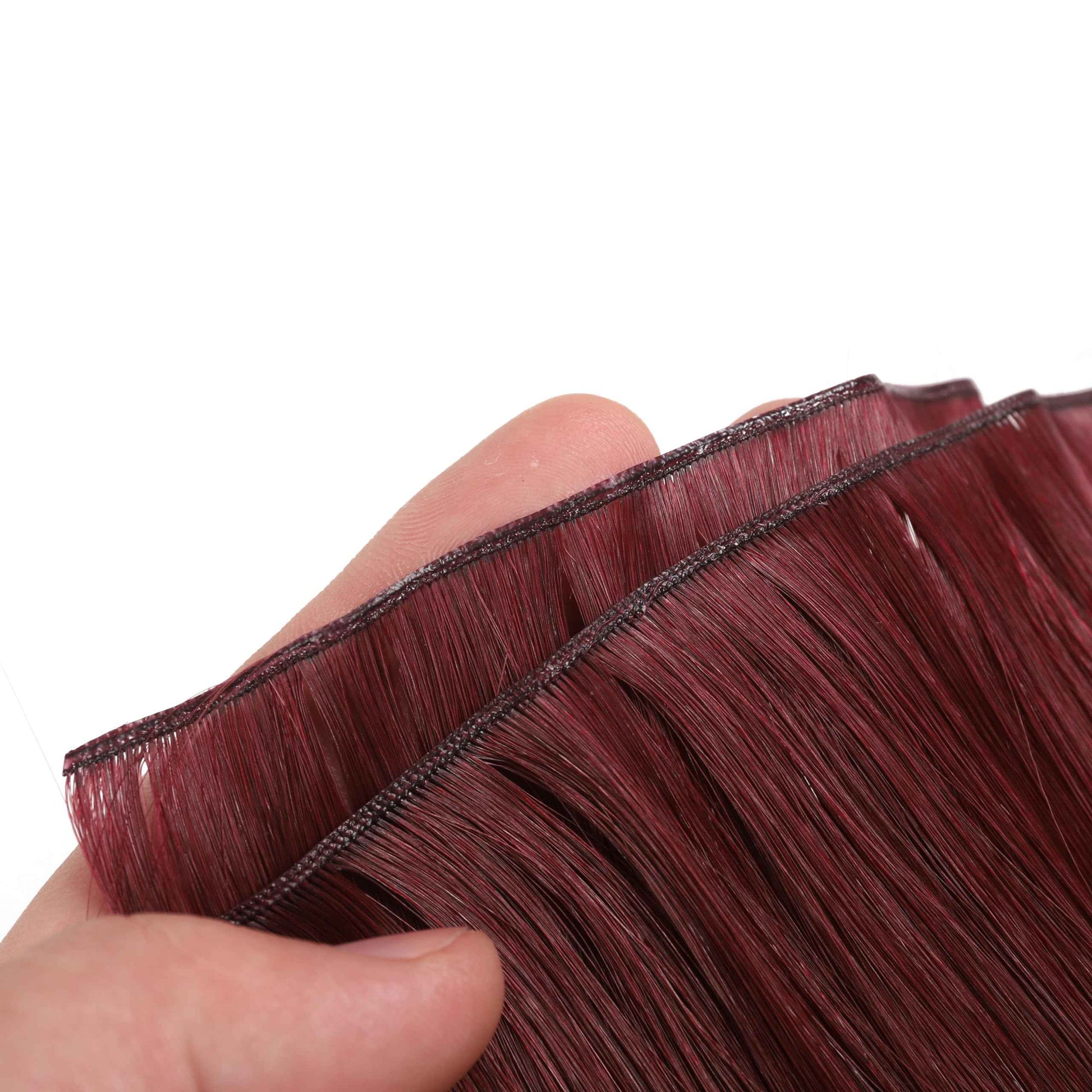QingChang Genius Weft Hair Extensions human hair for Salon Professionals, Cuticle Intact One Donor Hair, New Hand Tied Weft Sew in Hair Extensions, #99J Burgundy 14" 40g