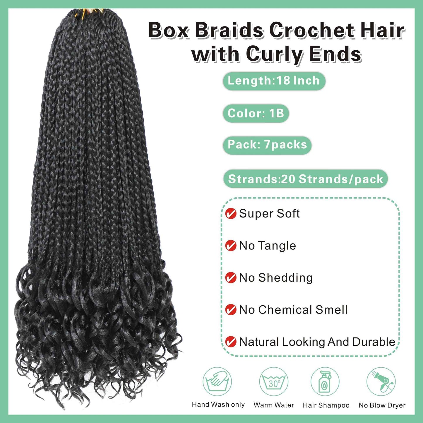 7 Packs Crochet Box Braids -18 Inch Crochet Hair for Black Women Pre loople Crochet Hair with Curly Ends 1B Goddess Box Braids Crochet Braiding Hair