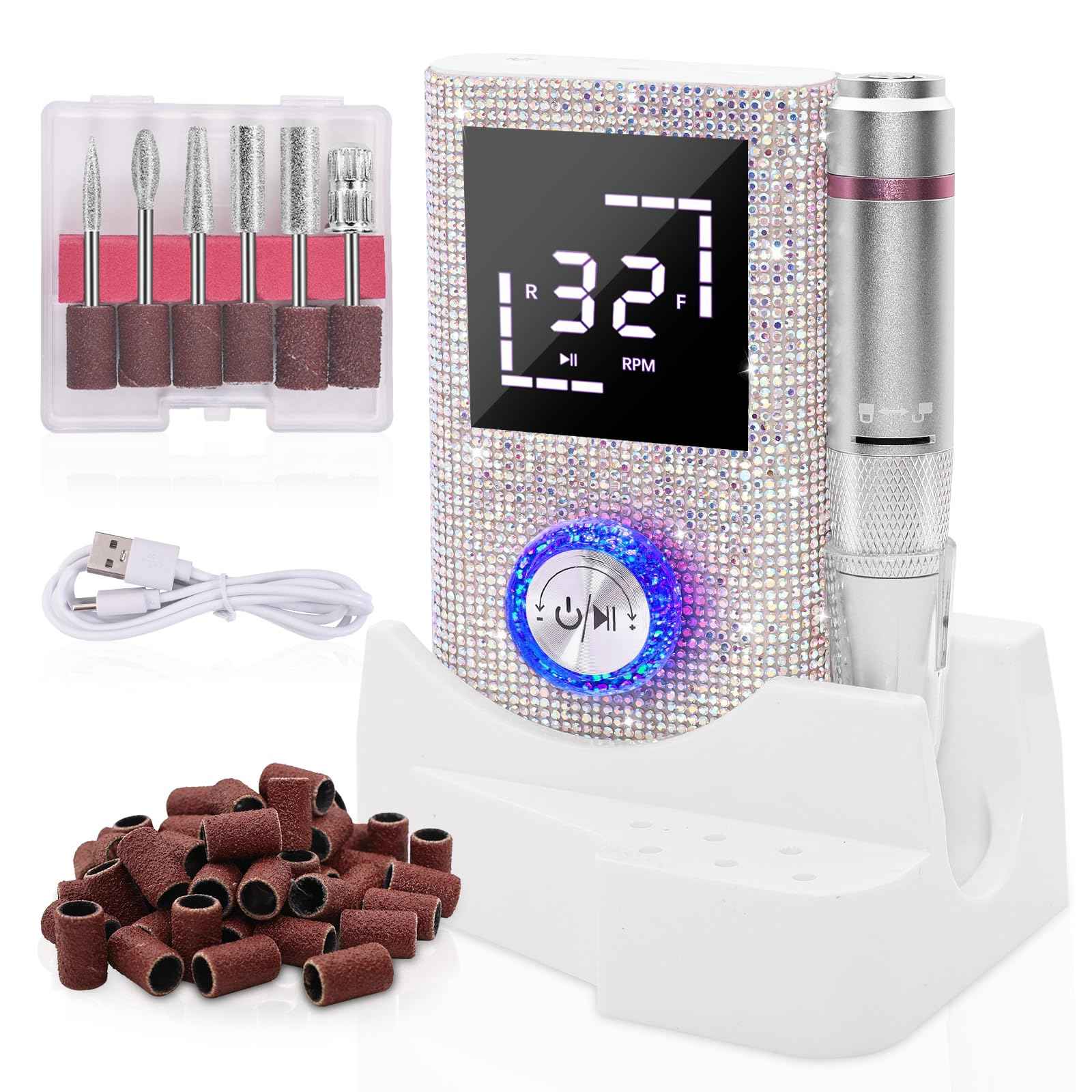 Electric Nail Drill File Machine: Professional 45000RPM Cordless Nail Tool with Stepless Speed Knob for Acrylic Gel Dip Powder Nails, Portable Manicure Pedicure Kit for Home Salon Use