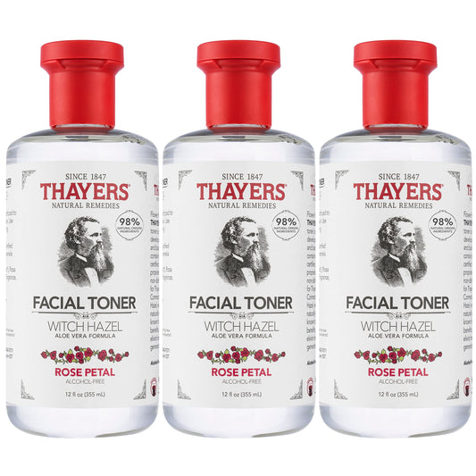 THAYERS Alcohol-Free, Hydrating Rose Petal Witch Hazel Toner with Aloe Vera, 12 Oz (Pack of 3)