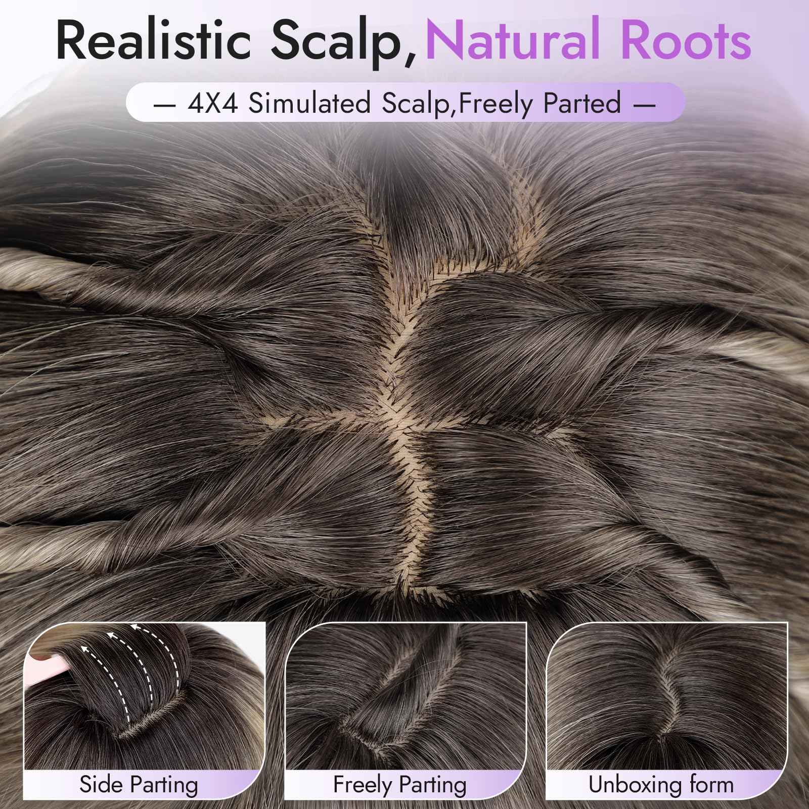 Eawwii Long Ginger Wig with Bangs for Women,4x4 Realistic Scalp, Free Parting,Layered Hairstyle Synthetic Heat Resistant for Daily Party Use 26 inch