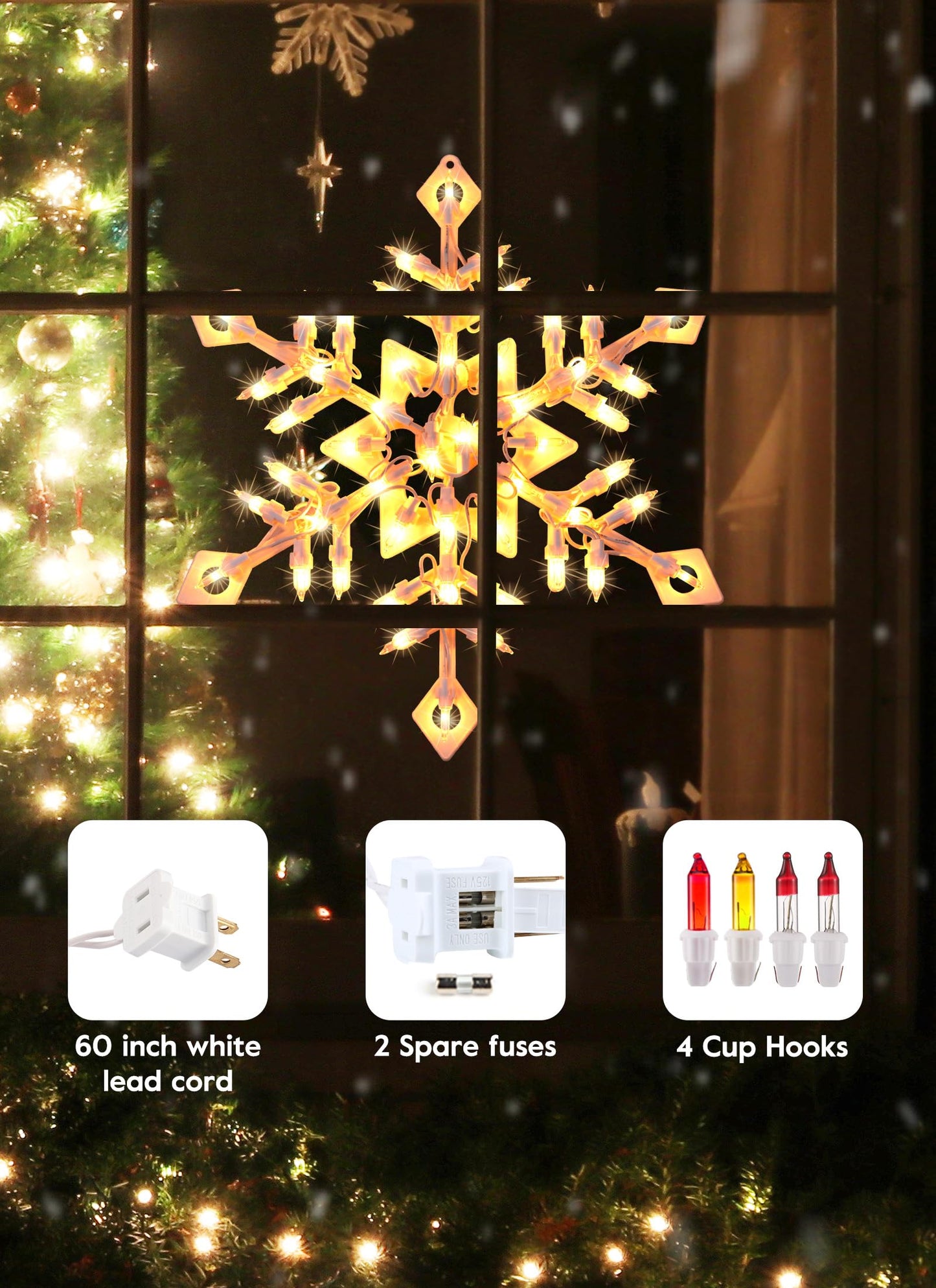 4 Pack Christmas Window Silhouette Lights Decorations, Santa Claus, Xmas Trees, Snowflake, and Star Window Silhouette with 50 Bulbs for Holiday Indoor Wall Door Glass Decorations