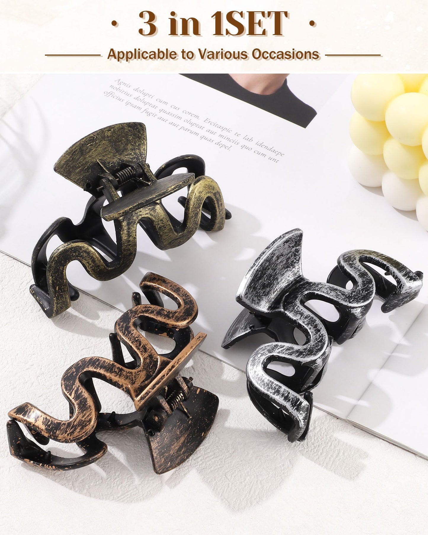 WELROG Bow Hair Claw Clips for Women, 3 PCS Large Retro Claw Clips for Thin Thick Curly Hair Styling Accessories