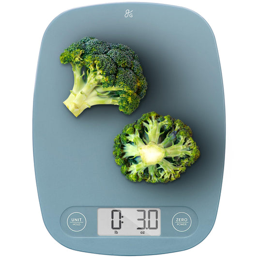 Greater Goods Digital Kitchen Scale - Cooking, Baking, Meal and Food Prep Scale, Weighs in Grams, Pounds and Ounces, Stone Blue