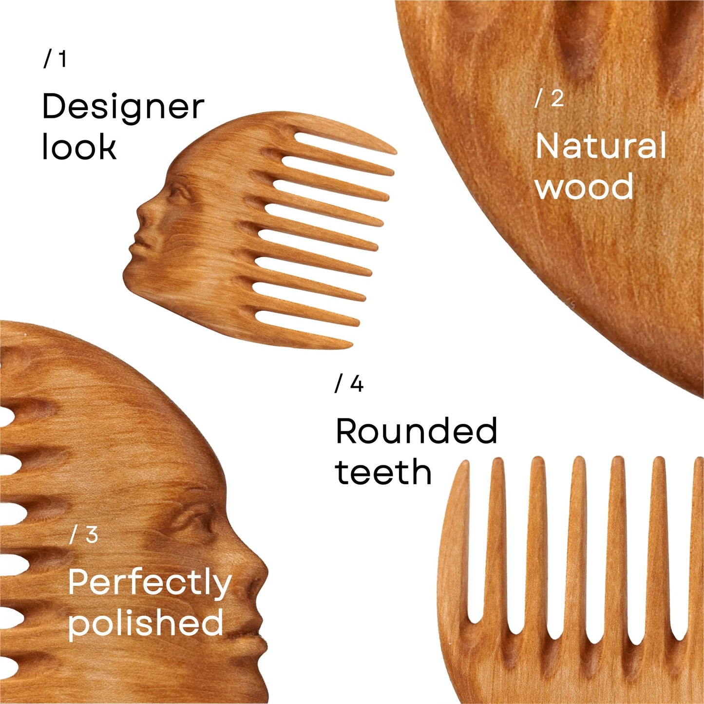 Handmade Wooden Hair Comb for Women Natural Wood Hair Care Scalp Massager Eco-Friendly Perfect for use with Balms and Oils French Hair Comb Wooden Comb for Long Hair Wide Tooth Comb Pear Comb (Venera)