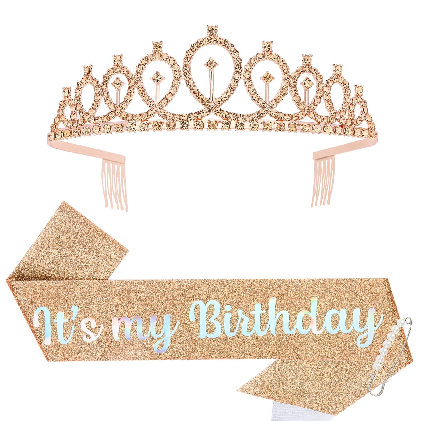 Araluky Birthday Crown and Sash for Women & Glitter Its My Birthday Sash Birthday Tiara for Women Birthday Crowns for Women Birthday Queen Sash and Tiara, alloy