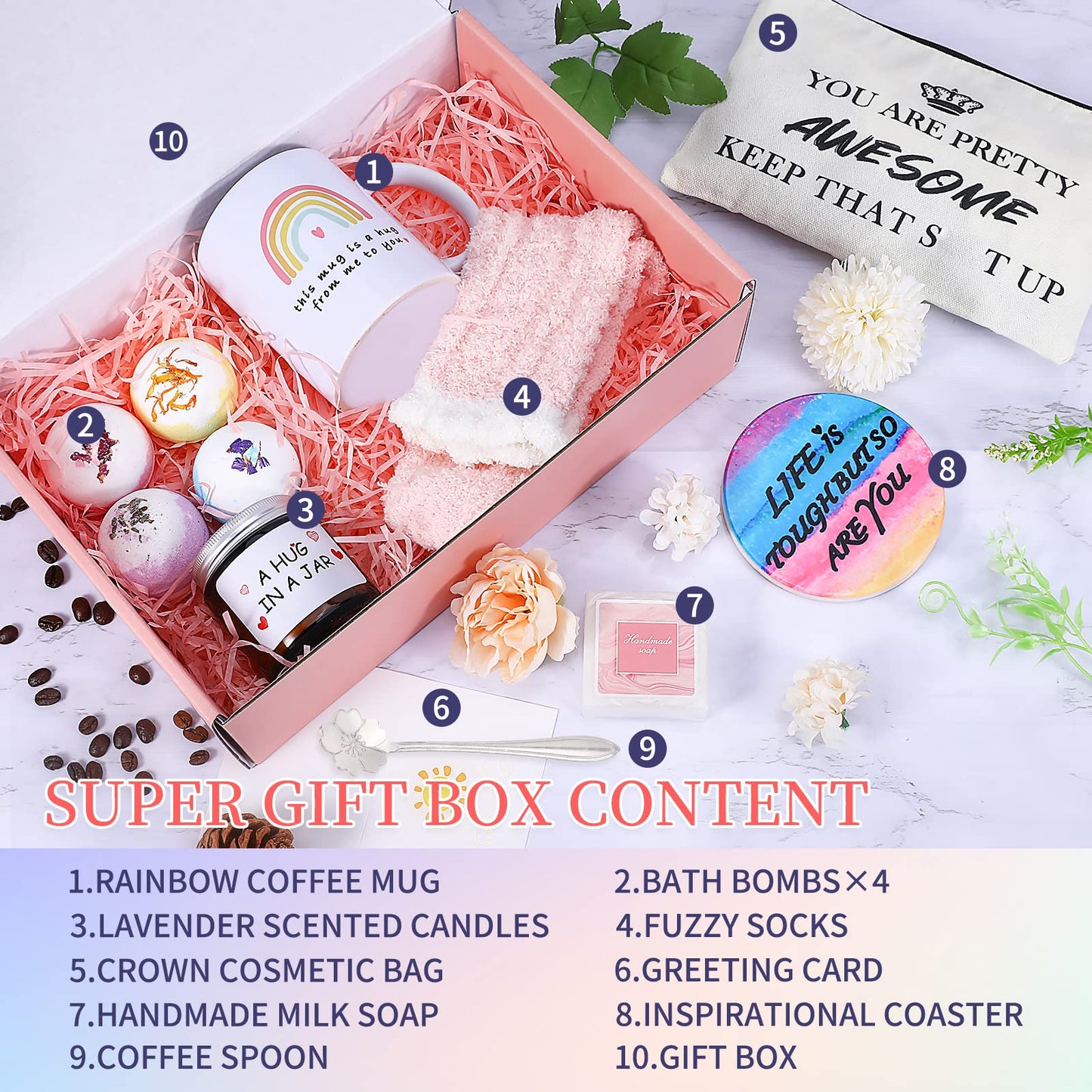 Relaxing Spa Gift Basket for Women,Unique Gifts for Her Best Friend Mom Sister Wife,Gratitude Gift Personalized Care Package for Women Gift Set, Encouragement Box for Female Friend