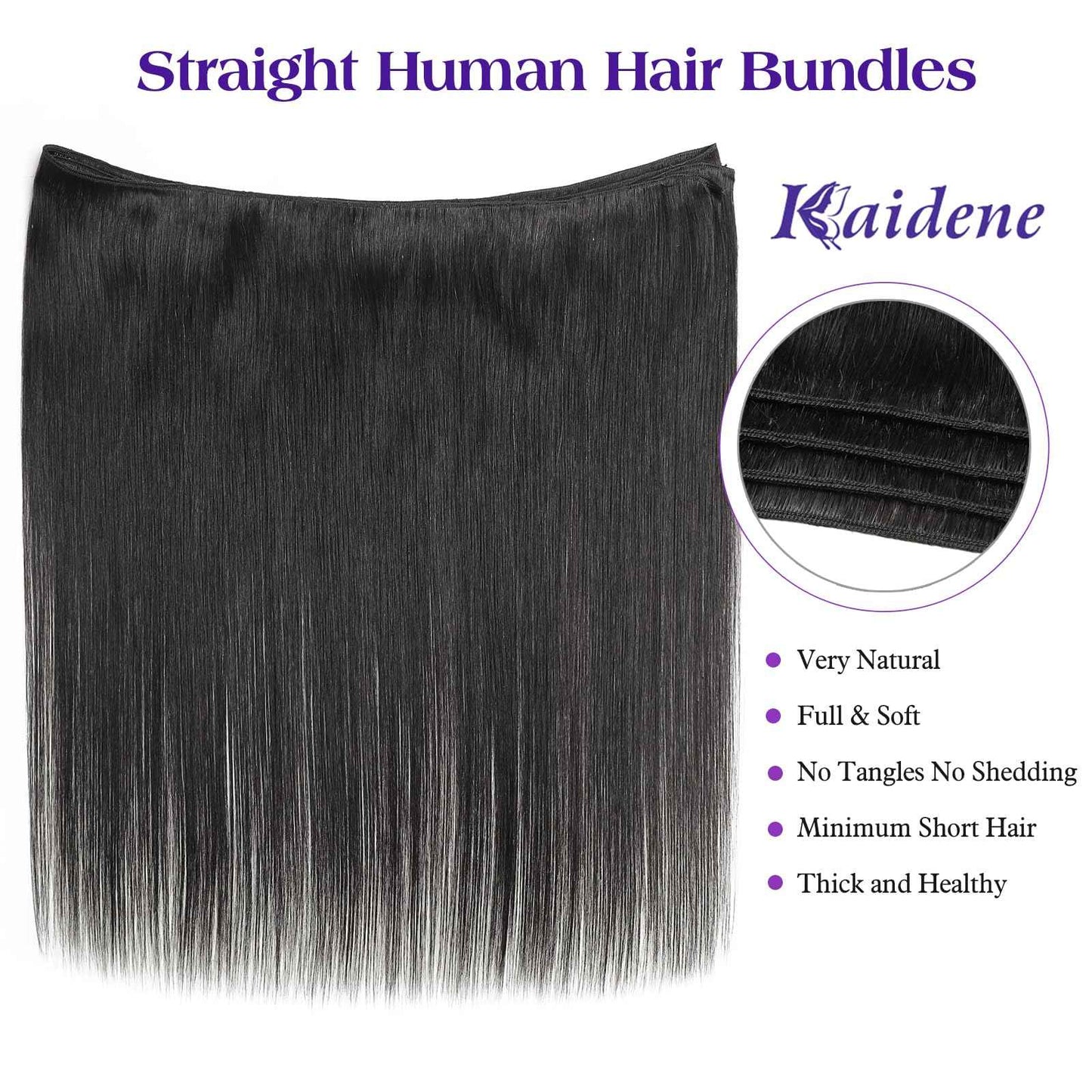 Kaidene 22 Inch Straight Human Hair 1 Bundle 12A Brazilian Virgin Raw Hair Bundles Quality Double Weft Soft Glossy Remy Hair Bundles for Black Women