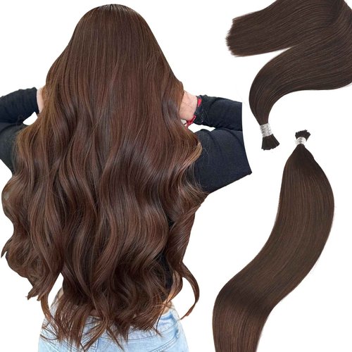 DIYOMO I Tip Hair Extensions - Human Hair,#4 Chocolate Brown 14 Inch For Women Soft & Natural Straight Stick Itip Human Hair Extensions 50g 70s