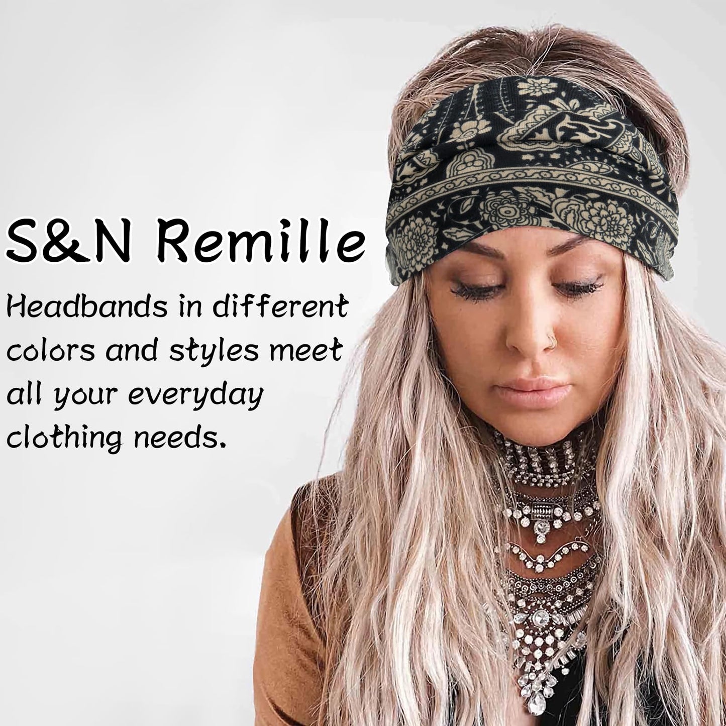 S&N Remille Wide Boho Headbands, Large Hairband for Women, Elastic Non-Slip Headband Twisting Accessories, Auitable for Sports Yoga And Running