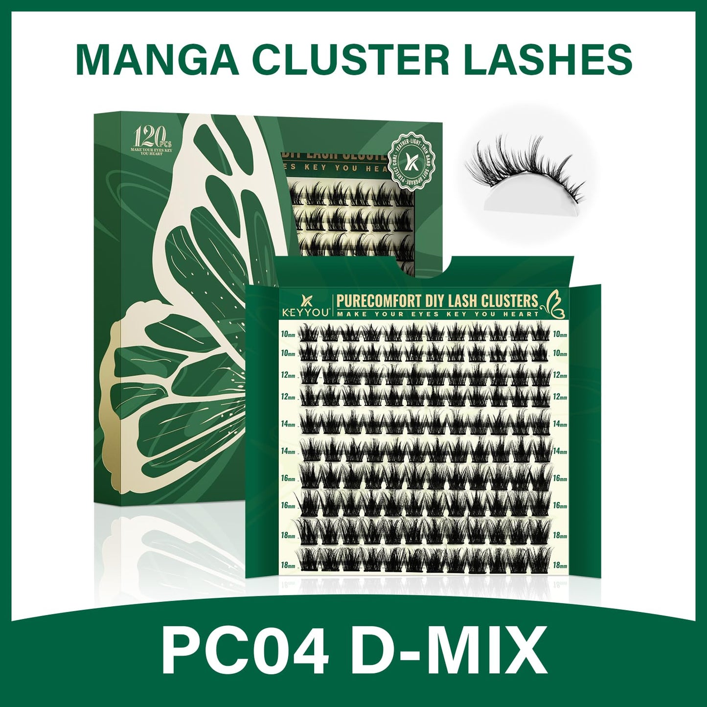 KEYYOU Lash Clusters 120pcs Eyelash Clusters 10-18mix D Curl Cluster Lashes Thick Super Soft Wispy DIY Eyelash Extension at Home(PC04-D-10-18MIX)