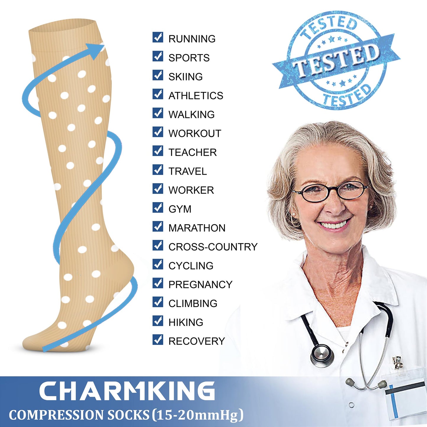 CHARMKING Compression Socks for Women & Men Circulation (3 Pairs) 15-20 mmHg is Best Athletic for Running, Flight Travel, Support, Cycling, Pregnant - Boost Performance, Durability (S/M, Multi 60)