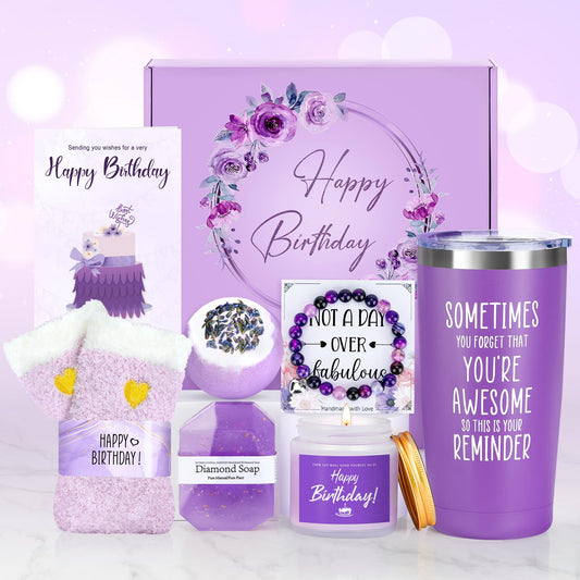 Purple Birthday Gifts for Women Happy Birthday Box for Woman Birthday Gifts Ideas Birthday Presents for Women Unique Birthday Gift Set Birthday Gift Basket for Her Mom Sister Wife Best Friend Female