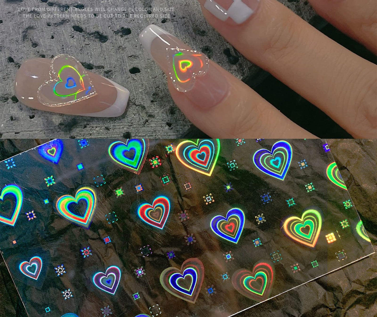 12pcs Nail Art Ice Aurora Nail Sticker Decals, Aurora Laser Heart Nail Art Stickers 3D Dynamic Glass Nail Decals Manicure Holographic Nail Foil DIY Trendy Nails Design Film Decoration for Women Girls