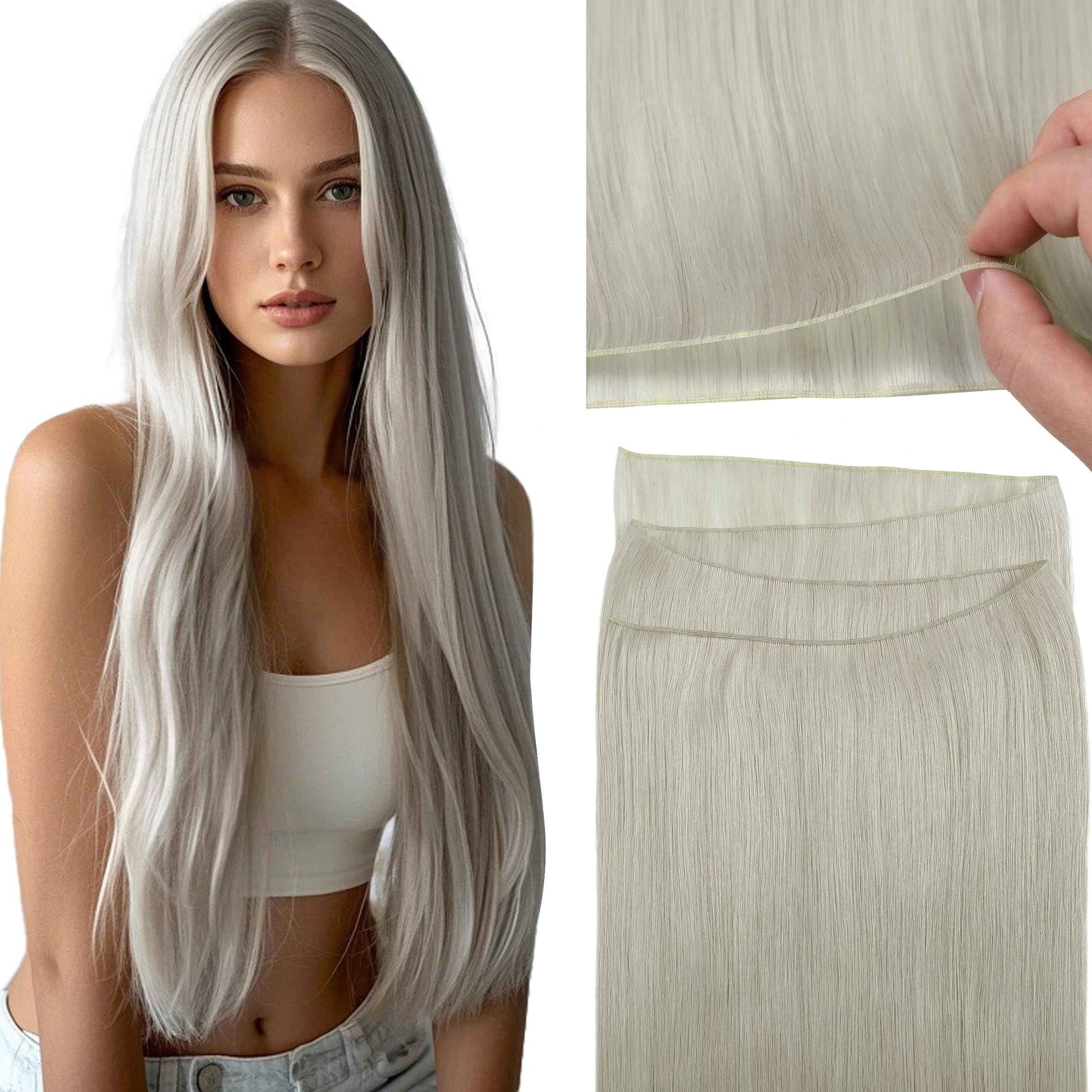 Loxxy Genius Weft Hair Extensions Real Human Hair 18inch Grey Sew in Extensions Real Human Hair Extensions Natural Hair Genius Weft for Short Hair One Piece