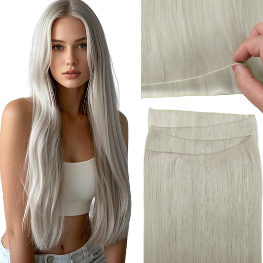 Loxxy Genius Weft Hair Extensions Real Human Hair 18inch Grey Sew in Extensions Real Human Hair Extensions Natural Hair Genius Weft for Short Hair One Piece