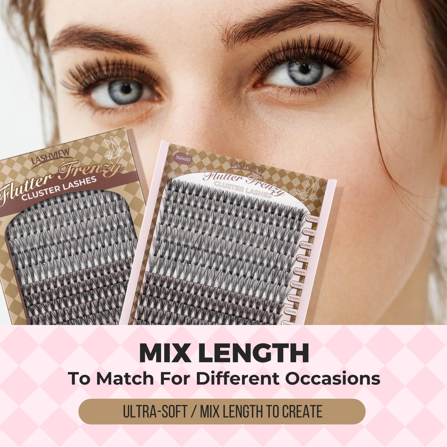 LASHVIEW Lash-Extension-Clusters 168pcs D+ Curl Lash Clusters Natural Look Cluster Lashes Extensions Super Thin Band & Soft Lashes Reusable 9-16mm MIX (30D&40D)