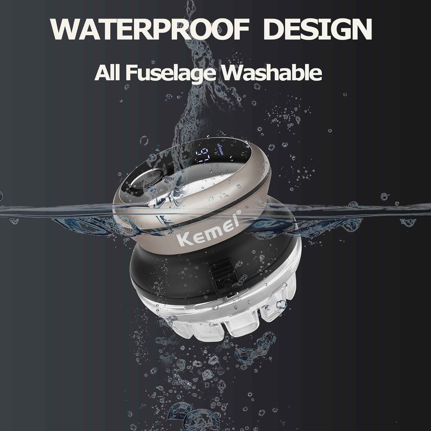 KEMEI Professional Hair Clippers for Men, Automatic Circular Hair Trimmer, Cordless Self-Haircut Kit with LED Display, KM-887 Silvery