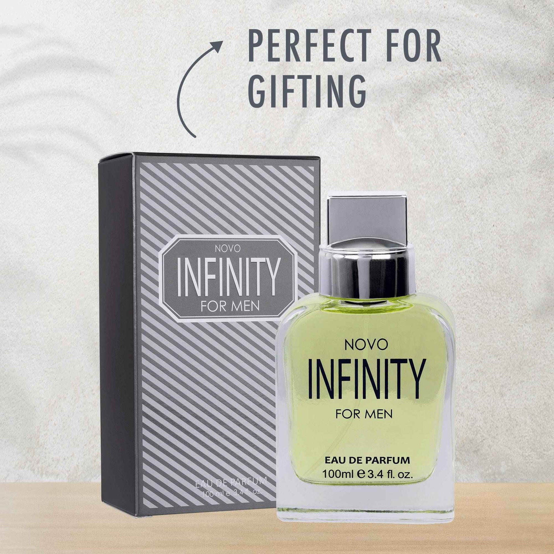 NovoGlow Novo Infinity for Men- 3.4 Fluid Ounce Eau De Parfum Spray for Men - Refreshing Citrusy & Floral Top Notes Smell Fresh All Day Long Lovely Gift Occasions