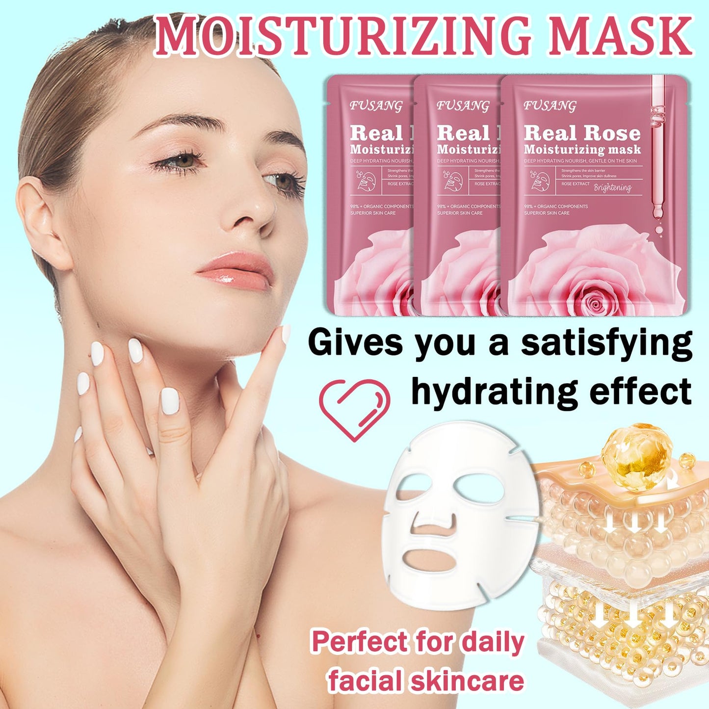 3PCS Face Sheet Mask Skin Care,Hydrating Face Sheets Masks Bulk Gift Set,Moisturizing Long-lasting Sheet Face Masks Skincare for Women,Facial Sheet Mask for All Skin Types