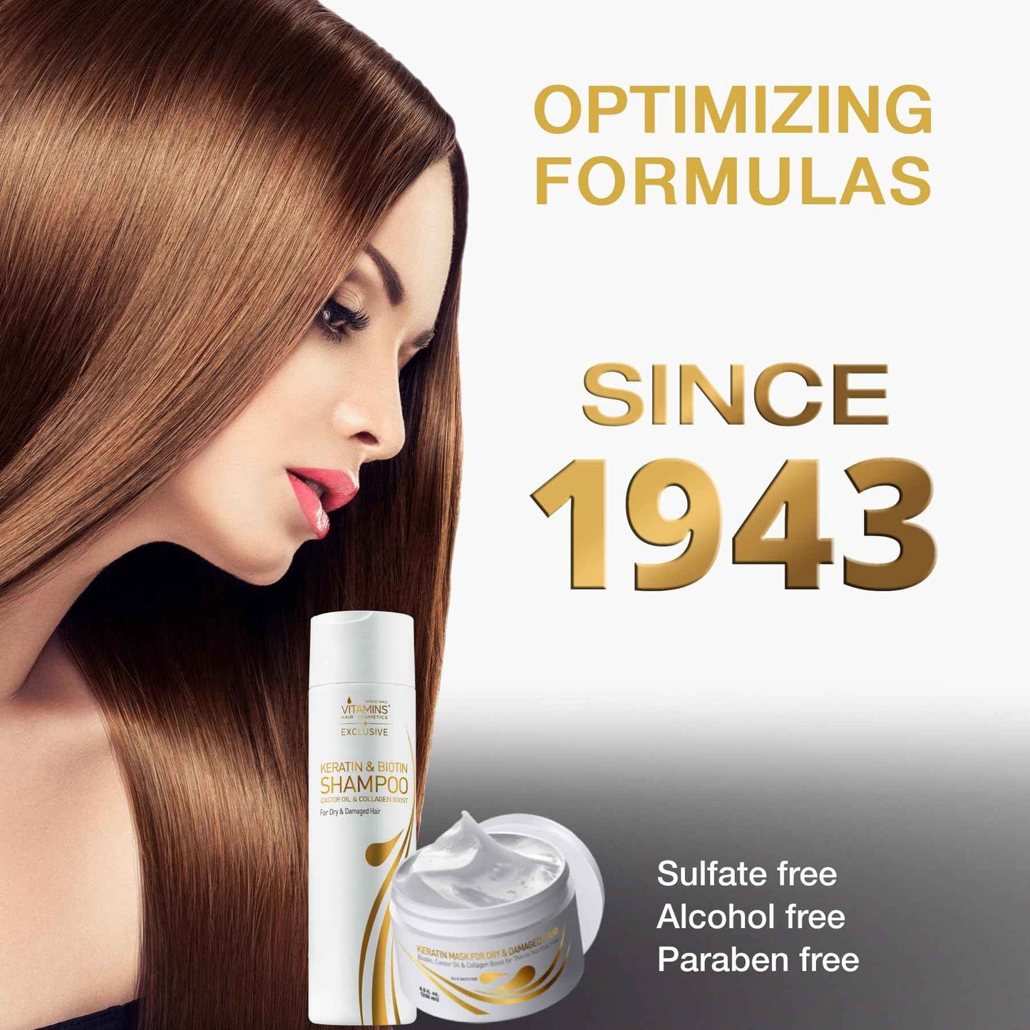 Vitamins Keratin Hair Treatment Kit - Deep Conditioner Mask and Protein Shampoo for Fine, Dry, Damaged, Color-Treated Hair