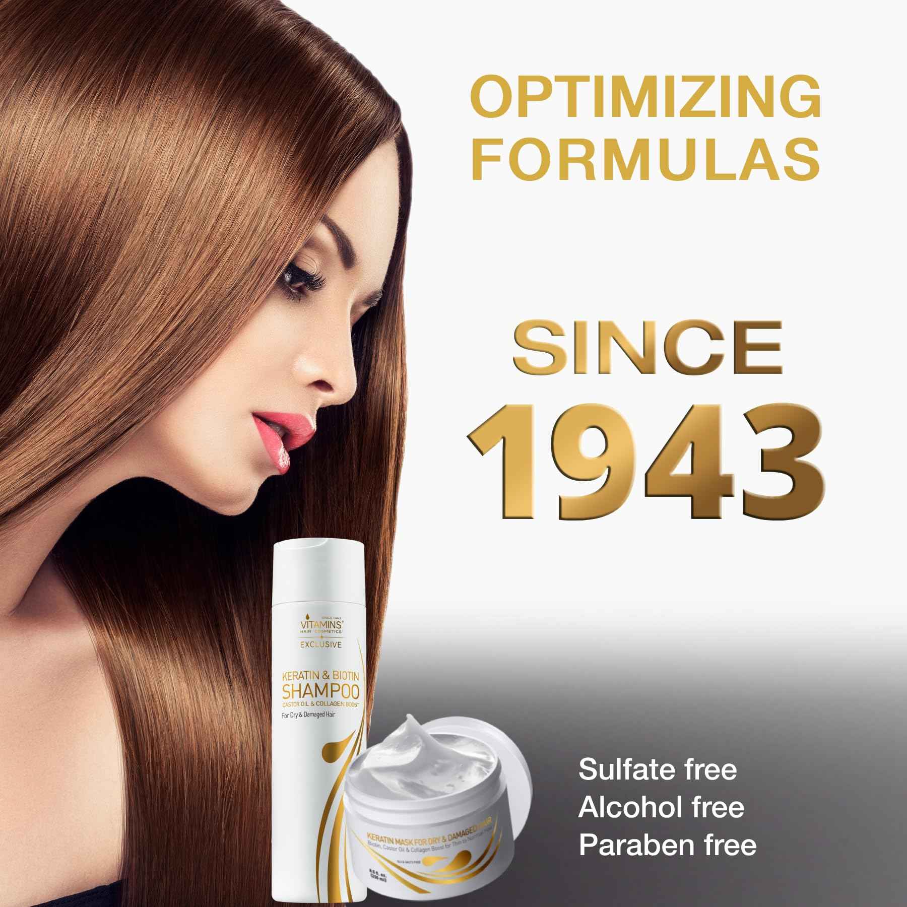 Vitamins Keratin Hair Treatment Kit - Deep Conditioner Mask and Protein Shampoo for Fine, Dry, Damaged, Color-Treated Hair