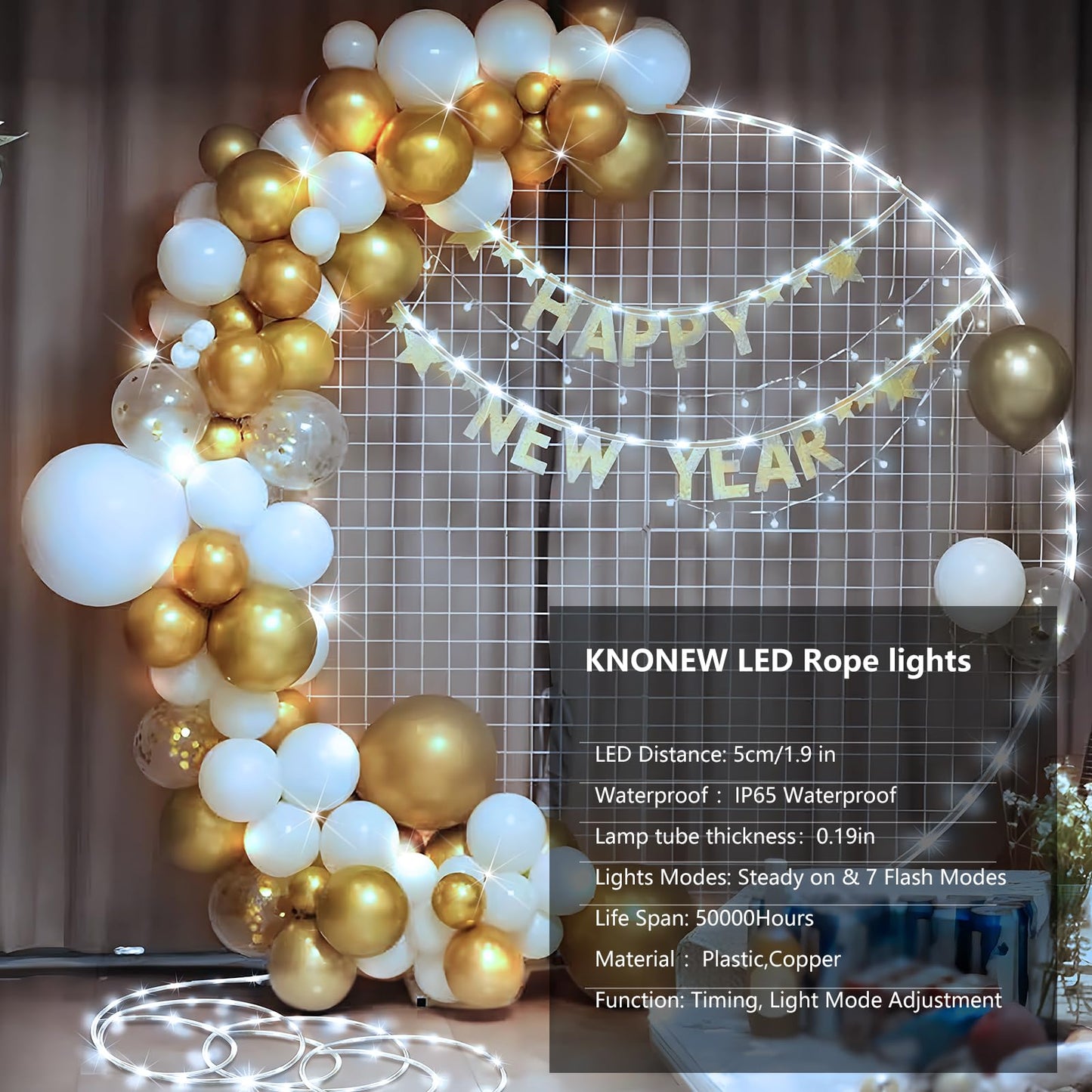 KNONEW 50FT Rope Lights Outdoor Indoor,300LED String Lights Waterproof 8 Modes Clear Tube Lights for Outside,Bedroom,Wedding,Garden,Patio,Christmas,Tree,Rv,Holiday Decoration(Cool White)