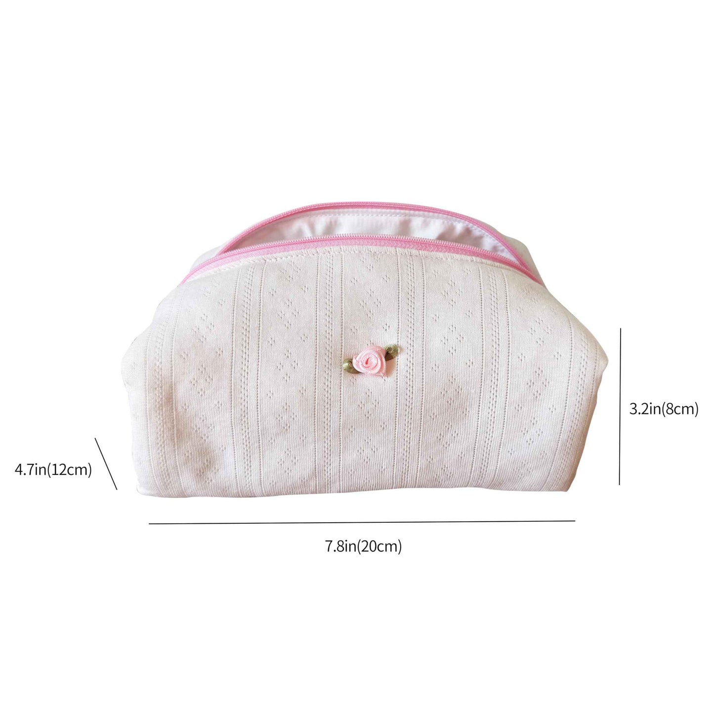 ZUNUONUO Handmade Quilted Cotton Makeup Bag for Women - Cute Cosmetic Pouch, Travel Toiletry & Make Up Organizer, Coquette Aesthetic Skincare Bag, Travel Essentials (Creamy Pink)