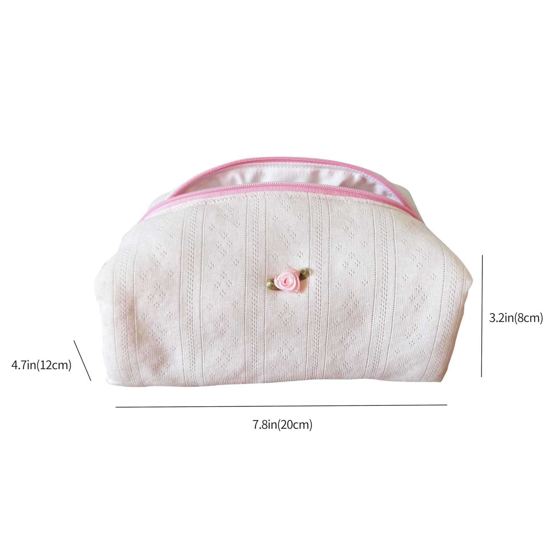 ZUNUONUO Handmade Quilted Cotton Makeup Bag for Women - Cute Cosmetic Pouch, Travel Toiletry & Make Up Organizer, Coquette Aesthetic Skincare Bag, Travel Essentials (Creamy Pink)