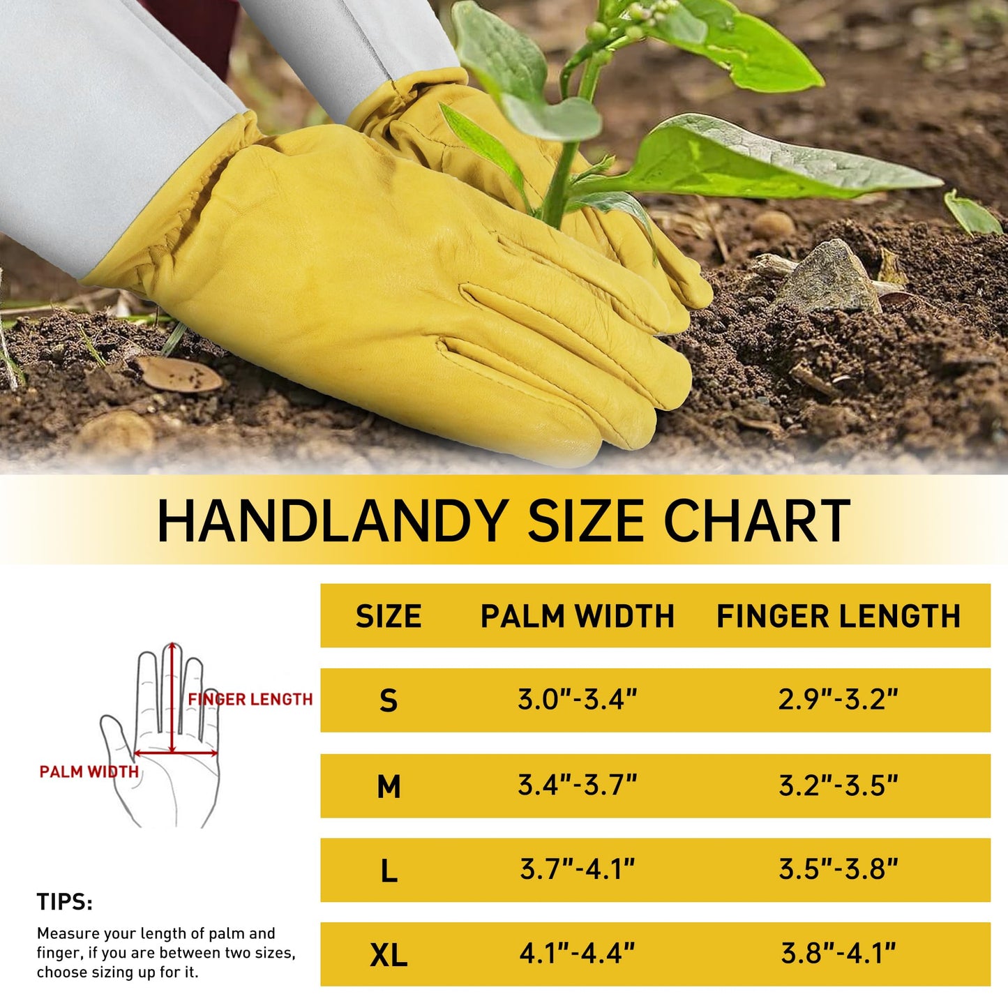 HANDLANDY Rose Gloves for Men & Women, Long Leather Gardening Gloves Thorn Proof, Best Garden Gifts & Tools for Gardener (Yellow-beige, Small (Pack of 1))