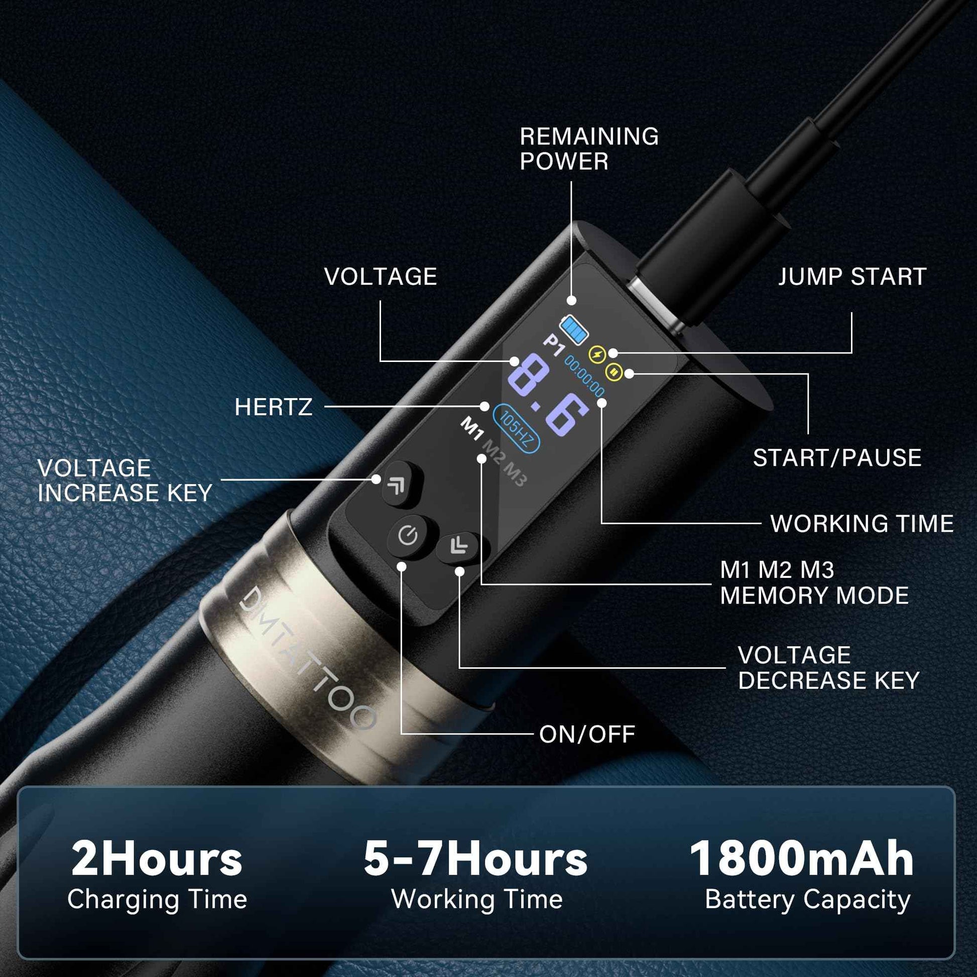 Tattoo Gun Wireless Tattoo Machine 1800mAh Batteries Complete with Tattoo Ink for Tattoo Artist Beginners