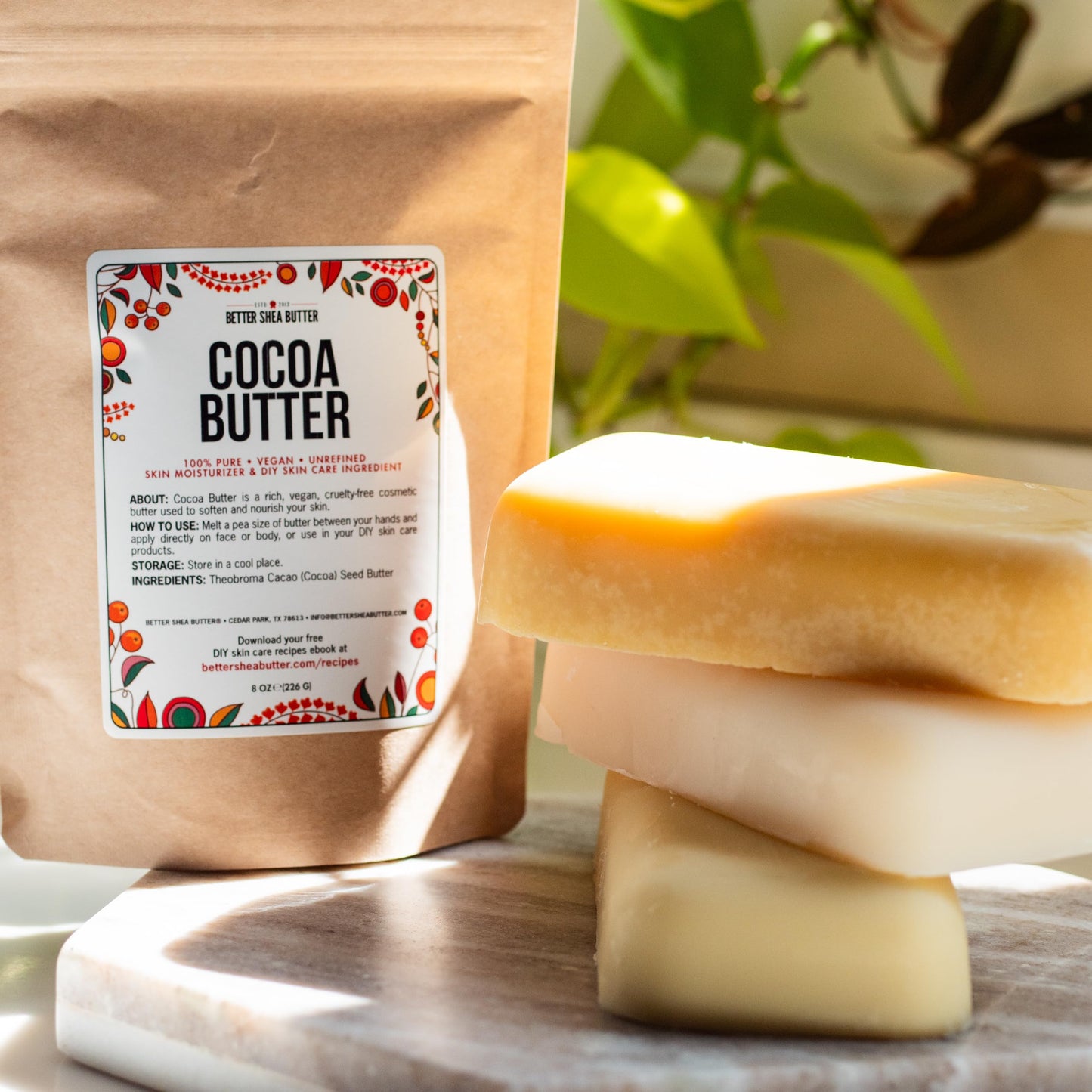 Better Shea Butter Cocoa Butter - 8 oz Block, Deeply Moisturizes Skin, Diminishes Scars, Stretch Marks, Soothes Dry Skin