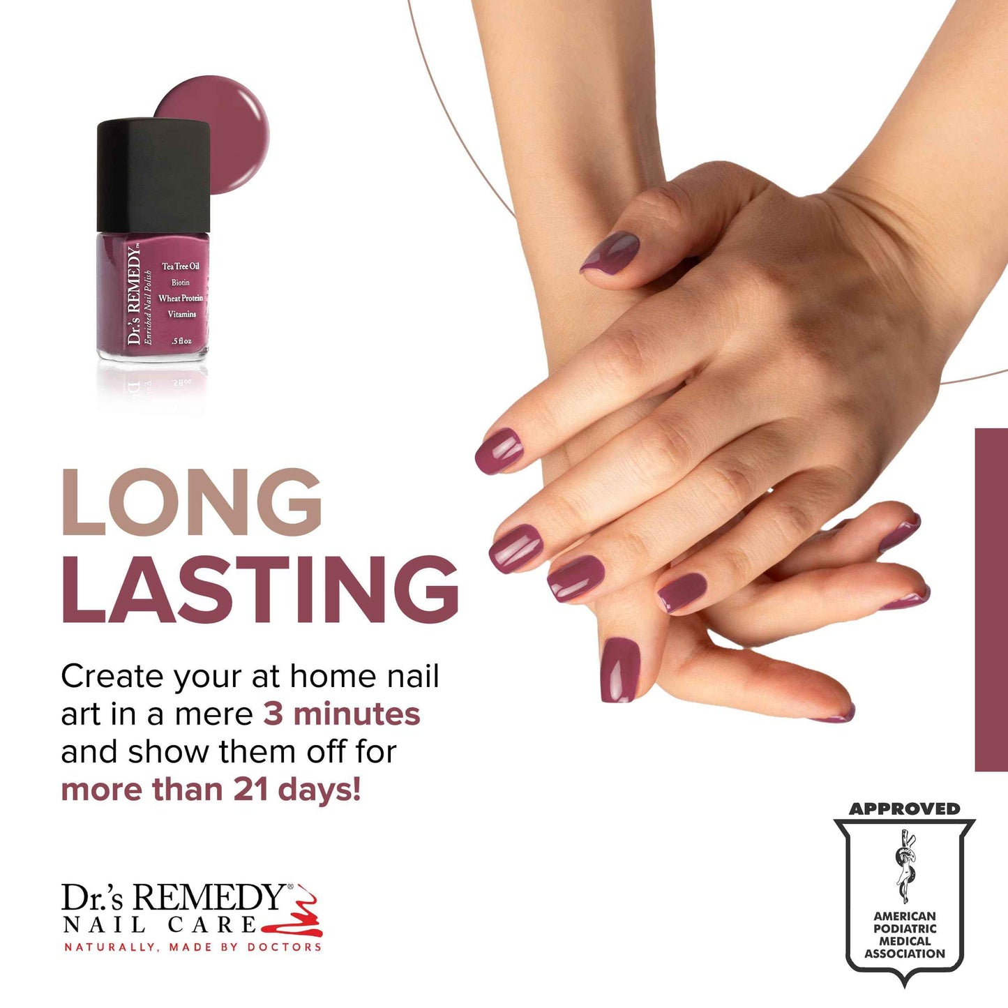 Dr.'s Remedy Enriched Nail Polish, Brave Berry With Base Coat Set 0.5 Fluid Oz Each