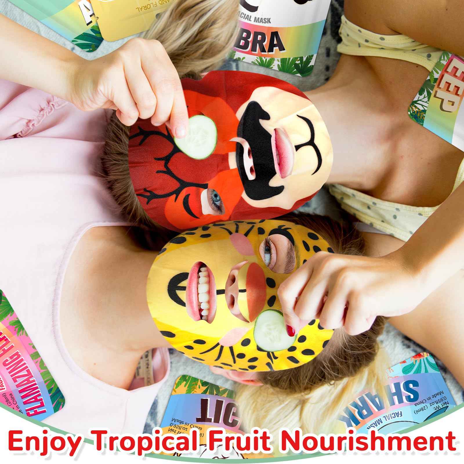 Dansib 24 Pcs Animal Face Masks Bulk Spa Sheet Skincare Facial Mask Funny Face Skin Care for Women Girls Sleepover Slumber Party