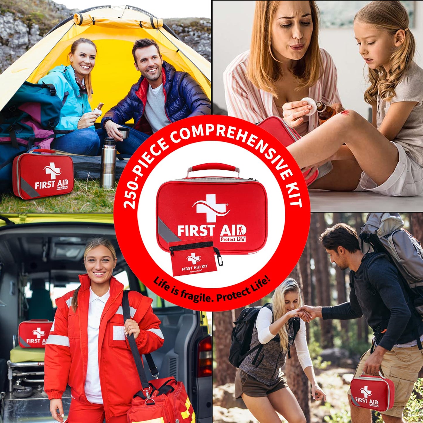 Protect Life First Aid Kit for Home/Business, HSA/FSA Eligible Emergency Kit | Medical First Aid Kit | Camping First Aid Kit Hiking | Small First Aid Kit for Car | Travel First Aid Kit Mini - 250pcs